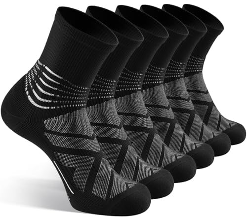 IRAMY Kompressionsstrümpfe Herren Damen Knöchelstütze Laufsocken Kompressionssocken Crew Wandersocken Wicklung Sportsocken Gepolsterte Plantar Fasciitis Socken 3 Paar Black L