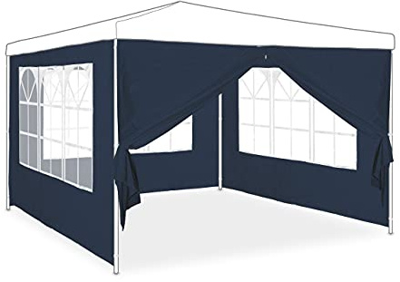 Relaxdays Seitenwand für Pavillon 4er Set, 2x3m, Seitenteile, Fenster & Reißverschluss, wasserdicht, PE-Kunststoff, blau