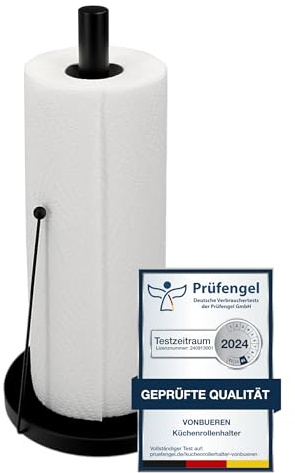 VonBueren Küchenrollenhalter schwarz stehend Edelstahl, Halter Küchenrolle | Küchenpapierhalter, Küchenrolle Halter und Papierrollenhalter für Küchenrolle, stabil und praktisch auf der Arbeitsplatte