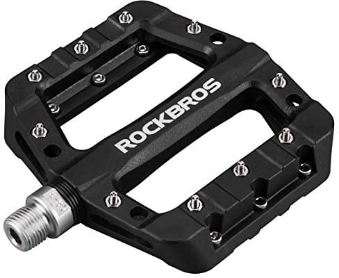 ROCKBROS Fahrradpedale MTB Flat Pedale, rutschfeste Plattformpedale mit Edelstahl-Pins, Kugellager & Graphit-DU, Robustes Nylon, 9/16 Zoll Pedale für Mountainbike, Trekking, Citybike