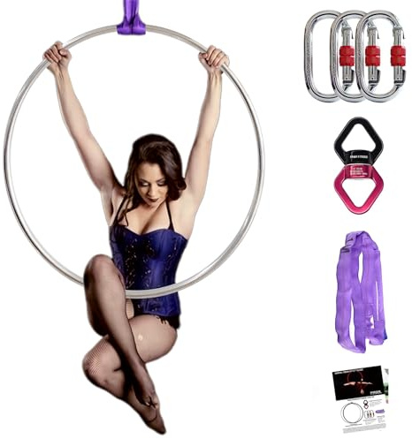 PRIOR FITNESS Aerial Hoop, Tischlos, SGS-zertifizierter Aerial Lyra Hoop | Hochwertiger Lyra-Reifen, 78,7–99,1 cm, stabiles Edelstahl-Gymnastikgerät, Bruchlast 480,8 kg, mit Rigging-Hardware für