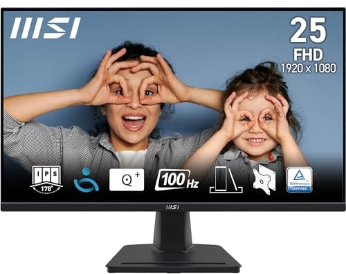 MSI PRO MP252 24.5 Inch Full HD Office Monitor - 1920 x 1080 IPS Panel, 100 Hz, Eye-Friendly Screen, Built-in Speakers, Tilt-Adjustable - HDMI 1.4b, D-Sub (VGA)