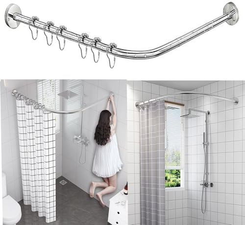 AUBWIG Duschvorhangstange L-Form 75–95 × 75–95 cm, verstellbare Eck-Duschstange aus 304 Edelstahl, 2 Montagearten mit Bohren oder ohne Bohren, rostfrei, für Badewanne, Dusche und Badezimmer