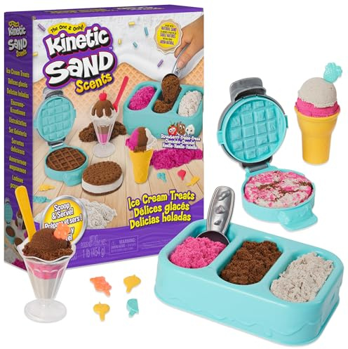 Kinetic Sand Eiscreme Set mit Duftsand - 454 g original kinetischer Sand aus Schweden, erfüllt alle gesetzlichen Sicherheitsanforderungen, mit Zubehör für kreatives Indoor-Rollenspiel, ab 3 Jahren