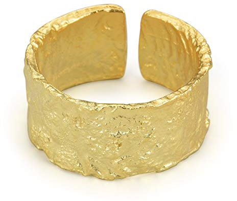 Springlight ✦ Weihnachtsgeschenke für Frauen S925 Sterling Silber Silber Herr Der ring Breit Ringe Unregelmäßige Oberfläche Gold Silberfolie Breiter Ring öffnen Ringe Frauen Schmuck.(Gold)