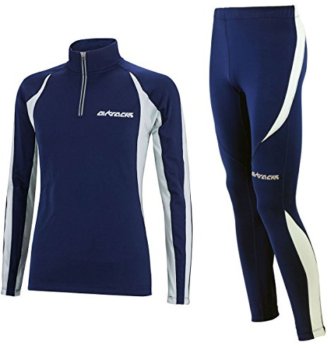 Airtracks Herren Winter Funktions Laufset Pro - Thermo Laufhose Lang Pro + Thermo Laufshirt Langarm Pro - Warm - Atmungsaktiv - Reflektoren