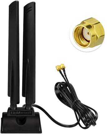 Eightwood Tri Band WiFi 6E Antenne RP-SMA WLAN Antenne Magnetfuß mit 200cm Verlängerungskabel für PC Bluetooth Mainboard WiFi 6 Router Wi-Fi Kamera PCI Karte