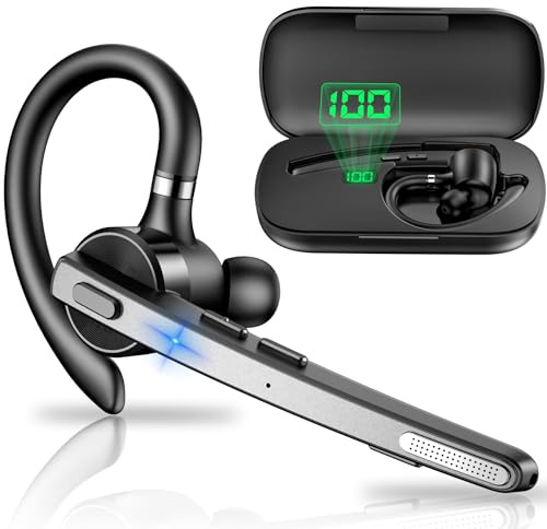 New Bee Bluetooth Headset, V5.1 Wireless Freisprech Headset mit 72h Spielzeit und CVC 8.0 Dual ENC Geräuschunterdrückung Mikrofon, Bluetooth-Ohrhörer mit Ladecase für iPhone/Android/Laptop