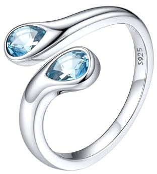 Silvora Damenring 925 Silber Funkeln Damen Ringe Silber Aquamarin Zirkonia Ehering Verlobungsring 2mm breit Offenes Toi Et Moi Geburtsstein Fingerring für Valentinstag Muttertag