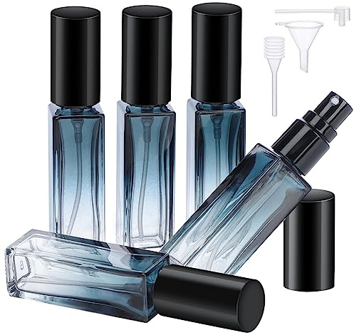 Segbeauty Parfümzerstäuber Nachfüllbar 10ml, Portable Zerstäuber für Unterwegs, Glasparfümfläschchen mit Trichter Tropfer, 5 Stück Parfüm Sprayer mit Blauem Farbverlauf für Parteien Männer und Frauen