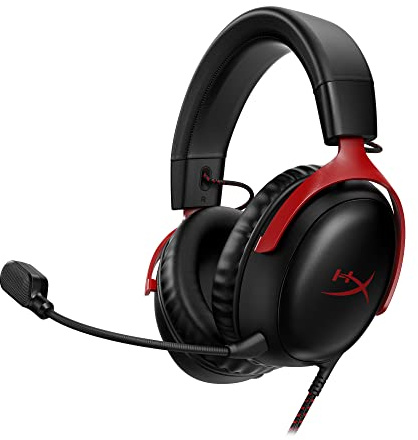 HyperX Cloud III Gaming-Headset Kabelgebunden – 53-mm-Treiber, Memory Foam, DTS, Noise-Cancelling Mikrofon, USB-C/USB-A/3,5mm, für PC, PS5, PS4, Xbox, Switch, Mac – Schwarz/Rot