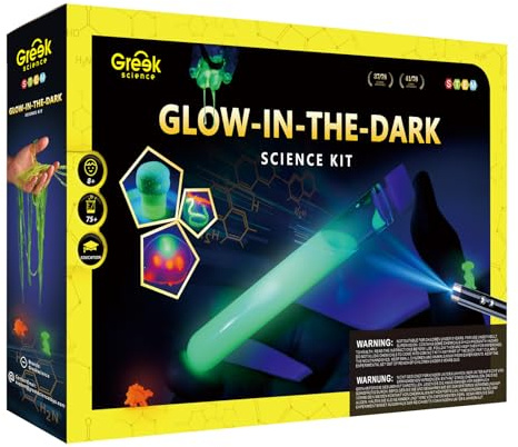 Greek Science 75+ Glühen im Dunkeln Experimente für Kinder mit Flummis | Experimentierkasten Chemie Set, STEM Aktivitäten Spielzeug, Weihnachten Geburtstag Geschenk für Jungen und Mädchen