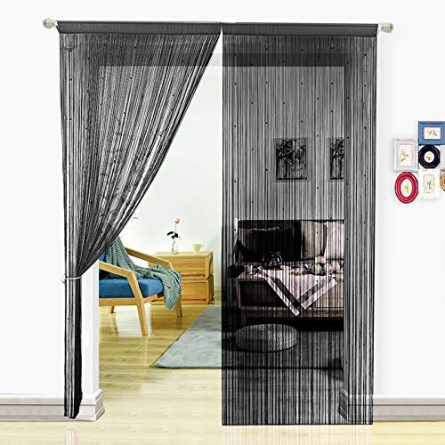 HSYLYM Spaghetti String Vorhänge für Wohnzimmer Perlen Türvorhang Trennwand Home Decor,Schwarz,200x200cm