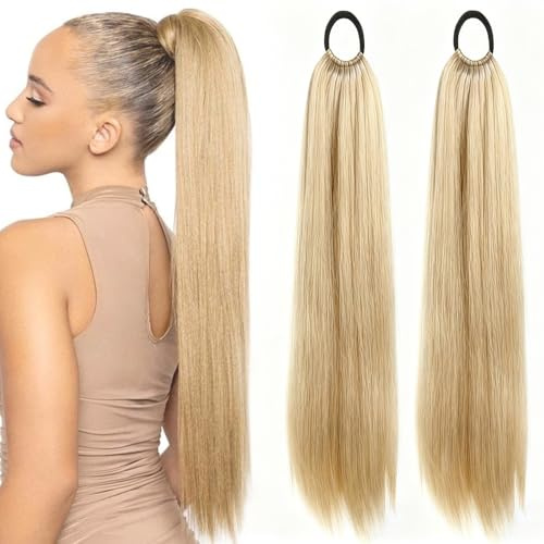 2 Stück Zopf Extension Ponytail Extension 60 Cm Haarverlängerung Zopf | Pferdeschwanz Haarteil Zopf Extensions Blond für Damen Mädchen Täglichen Gebrauch und Spezielle Anlässe