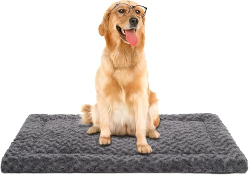 Exsnugy Waschbares Grosse Hundebett, rutschfeste Hundematte für die Hundebox, XL 106×71 cm Weiches Hundekissen für Große Hund, Dunkelgrau