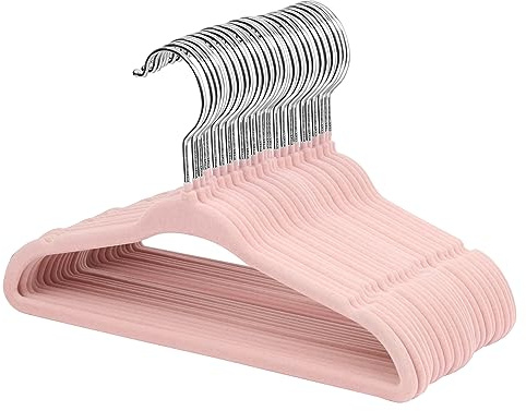 ManGotree Baby-Kleiderbügel aus Samt, Kleinkind-Kinderbügel mit Drehbarem Haken, Gekerbtes Schulter Design für Kinder und Kinderkleidung (30 Stück, Hellrosa)