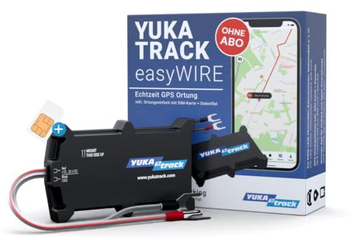 YukaTrack GPS Tracker ohne ABO - easyWire für Auto, Motorrad & Wohnmobil | SIM-Karte & 12 Monate Datenflat inklusive - Live-Ortung europaweit, Fahrtenbuch, Geofencing & Alarme