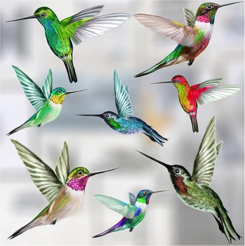 Stickers4 Vogelaufkleber für Fensterscheiben zum Schutz gegen Vogelschlag | Vogelschutz Fenster | 8 x Schöne Kolibri-Glasaufkleber, doppelseitig und selbstklebend zum Schutz gegen Vogelkollisionen