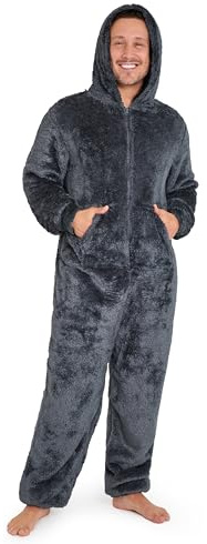 CityComfort Herren Overall Jumpsuit, One Piece Anzug Fleece Onesie Herren Flauschig Einteiler Schlafanzug Herren und Teenager Jungen M-XL, Geschenke für Männer (2XL, Grau)