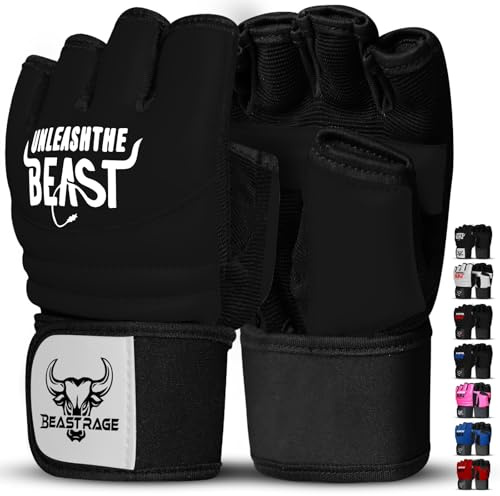 BEAST RAGE Karate-Taekwondo-Handschuhe für Männer und Frauen, Box-Trainingshandschuhe MMA Kickboxen Sparring Kampfsport-Handschuhe – Training Leichte Workouts, Muay Thai, Karav MAGA (Weiß/Schwarz, 2XL