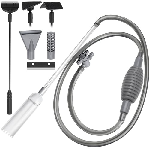 KOUHA Mulmsauger Aquarium Aquarium Sauger Handpumpe Aquarium Wasserwechsel Aquarium Reiniger 2,6m Fish Tank Wasserwechsel Aquarien Sauger mit 3 in 1 Algenschaber für Fischwasserglas und Wasserwechsel