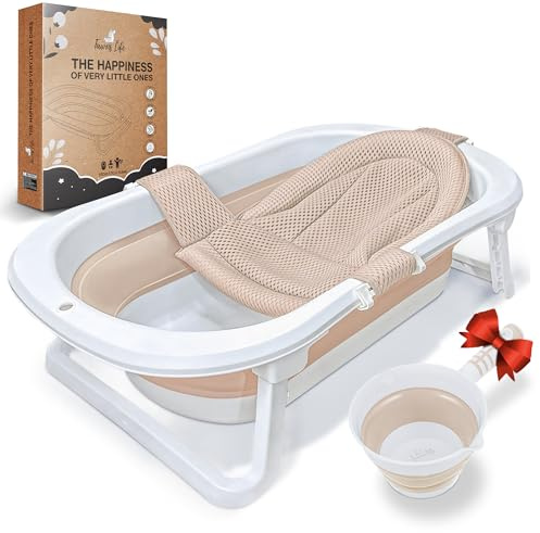 XXL Babywanne faltbar FawnsLife - faltbare badewanne baby mit bequemen Sitz und faltbarer Wassereimer- baby badewanne faltbar in Premium Qualität, praktisch für kleine Räume und Reisen.