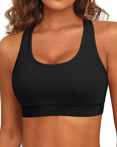 Holipick Bikinioberteil für Damen, Sport-Bikinitop mit Racerback, Rundhalsausschnitt und herausnehmbaren Polstern, modisches Crop-Top für Bademode, nur Oberteil