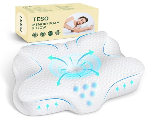 TESQ Ergonomisches Nackenkissen 2-in-1 60 x 40 x 9/12 cm | Memory Foam, Für Seiten- und Rückenschläfer