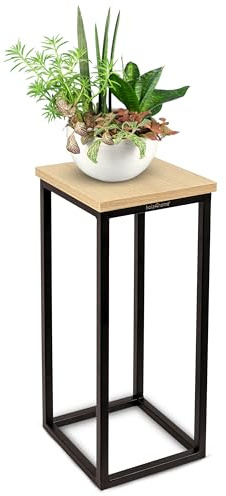 holz4home® Dekoständer aus MDF I Blumenständer MDF Sonoma Eiche I Pflanzentreppe Industrial Style mit Metallgestell I Fertig montiert I Für Wohnzimmer, Küche, Büro, Flur mit Vintage Stil (50 cm)