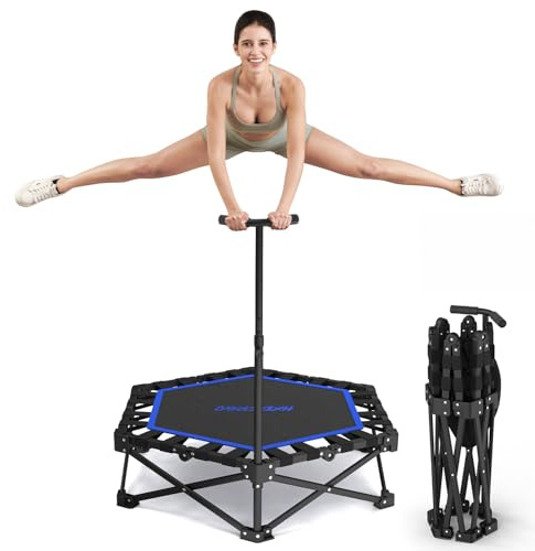 HXD-ERGO Klappbar Fitness Trampolin Erwachsene Indoor, Keine Installation erforderlich und tragbar, Durchmesser 106 cm, Schwarz und Blau