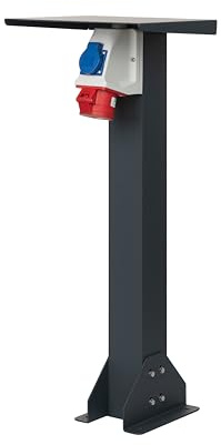 KREAINVENT Standfuß aus Aluminium mit außensteckdose. Hochwertiger Steckdosensäule. Steckdose für aussen mit standfuß (CEE 11kW/Schuko 3,7kW)