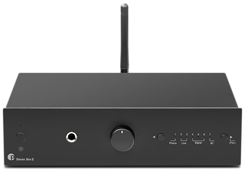 Pro-Ject Stereo Box E, Kompakter integrierter Hi-Fi-Stereo-Verstärker mit BT 5.0, Subwoofer Ausgang, 2X optisch In, 1x koaxial SPDIF In, 2x40W (Schwarz)