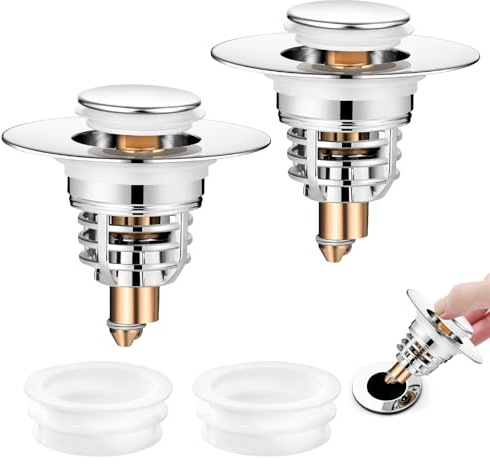 Diboniur 2 Stück Waschbeckenstöpsel, Verbesserter Stöpsel Waschbecken für Waschbecken, Herausnehmbarer Filterkorb, Abflussstopfen für Badewanne, Küche(32–41 mm Abflusslochöffnung)
