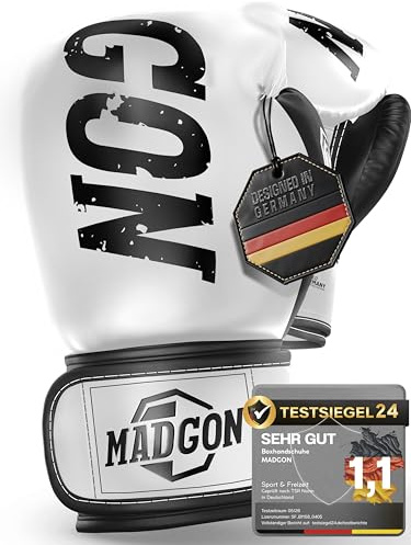 MADGON Premium Boxhandschuhe aus bestem Material für lange Haltbarkeit, Männer und Frauen Kickboxhandschuhe für Kampfsport, MMA, Sparring, Muay Thai und Boxen 10 12 14 16 oz inkl Beutel