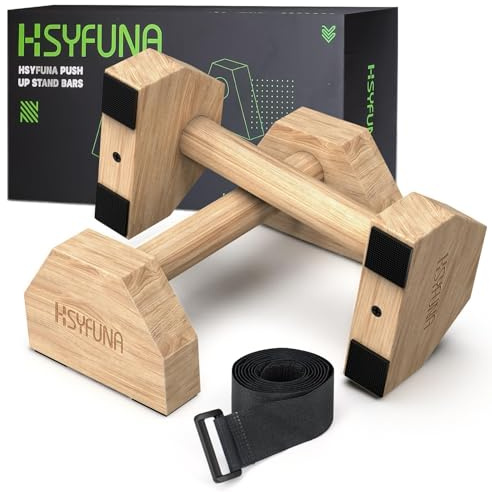 HSYFUNA Liegestützgriffe Holz, Parallettes, Rutschfeste Griffe Liegestütze, Push Up Bars, Liegestützgriffe für Muskeltraining und Krafttraining, Handstand Griffe für Indoor & Outdoor