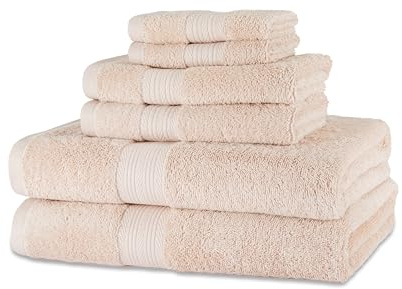 Amazon Basics Handtücher Set 6-teilig, 100% Bio-Baumwolle Ausbleichbeständig Weich, 2 Badetücher + 2 Handtücher + 2 Waschlappen, Blush Rosa