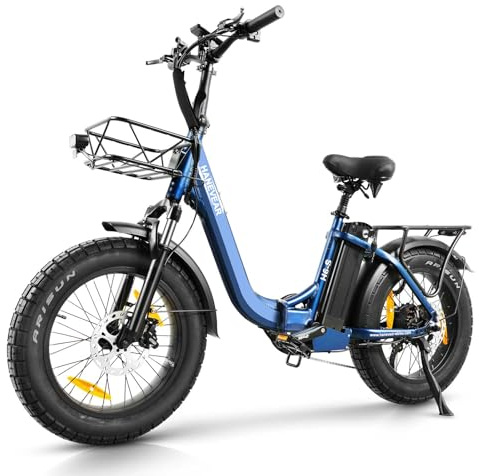 HANEVEAR Elektrofahrrad E Bike Klapprad mit 24Ah/48V Lithium-Akku | bis zu 140km, Fatbike Ebike mit Hydraulische Bremse, 250W 65Nm Heckmotor, Elektrofahrrad für Erwachsene (Blau Standard)