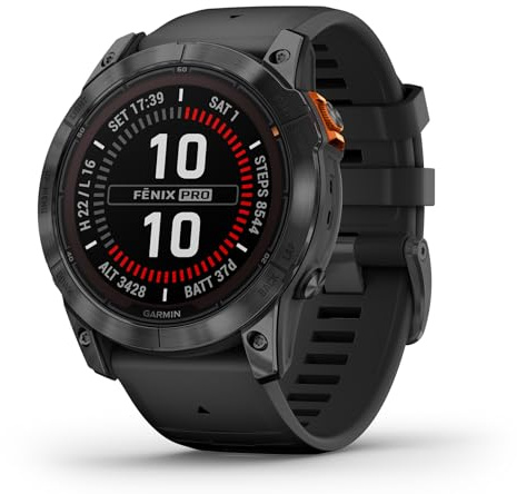 Garmin Fenix 7X Pro Solar, 51 mm, GPS-Multisport-Smartwatch, Schwarz | MIP-Display, bis zu 37 Tage Akkulaufzeit, LED-Taschenlampe, 80+ Sport-Apps, Herzfrequenz/Pulse-Ox-Sensor, Silikonarmband