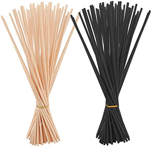 Hemiks 100 Stück Rattanstäbchen für Raumduft, 20 cm x 3 mm Diffuserstäbchen Rattan Reed Fiber, Aroma Diffuser Stäbchen für ätherische Öle im Home Office Hotel Spa (Natur, Schwarz)