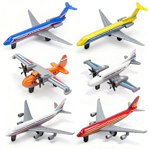 Hymaz Spielzeug Flugzeug 6 Pack, Diecast für Jungen Alter 3 4-7 8-12, Legierung Flugzeuge Modell/Gleiter Flugzeuge/Airlines Flugzeug Spielzeug für Kinder Geburtstag