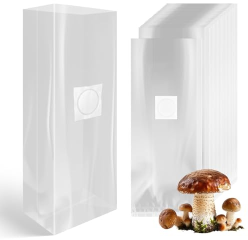 Zdhsufnvw 60 Stück 18x35cm Transparente Pilzzucht Beutel mit Vliesfilter | Robuster Pilze Züchten Set, Pflanzsack für Pilzzucht, Praktisches Grow Zubehör für Enoki Pilze & Andere Gemeine Esspilze