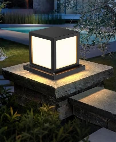HMAKGG Sockelleuchte Außen 15W LED, Pollerleuchte Außen IP65 aus Metall, E27 Gartenlampe mit 3 Farbtemperaturen 3000K/4000K/6000K, Wegeleuchte für Terrasse, Einfahrt und Gartenweg, Schwarz