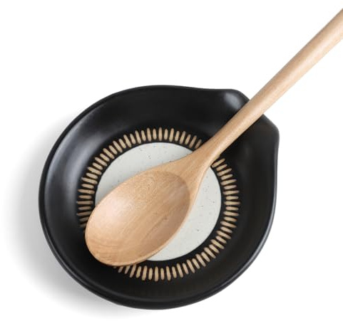 Toski Löffelablage Keramik für Herd und Küchentheke, Hitzebeständiger Kochlöffel Halter, Mattschwarze Spoon Rest, Großer Kochlöffelablage für Schöpfkelle, Löffel, Pfannenwender, Spülmaschinenfest