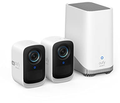 eufy Security eufyCam 3C, Überwachungskamera aussen, 4K kabellose mit Gesichtserkennung und K.I, Farbige Nachtsicht, Lokale Speicherung, Set 2+1, T8881321, White