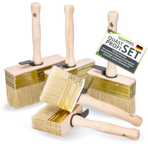 ToolSpace 5er Set Flächenstreicher 70/90/110/130/150mm Quast Set Flächenstreicher Deckenbürste Kleisterbürste Fassadenpinsel Holzgriff Kleisterpinsel Tapetenkleister Tapezierbürste zum Grundieren