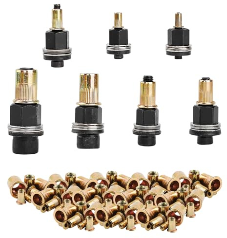 7 Stücke Nietmuttern Set, Gewindenieten für M3, M4, M5, M6, M8, M10, M12 Nietenzange, Einpressmuttern, Blindnietmuttern, Einziehmuttern Handnietwerkzeug Set mit 70 Stück Muttern