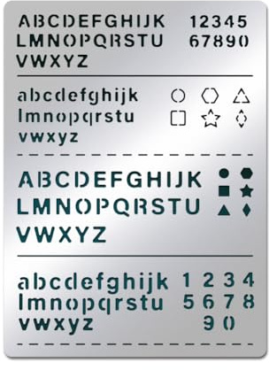 BENECREAT Edelstahl Buchstabenschablonen, 19x14cm, Malen, Holzverbrennung | Groß Und Kleinbuchstaben Pentagramme Dreiecke, Edelstahl Schablone, Logbuch Werkzeug Für Malen, Gravur Und Scrapbooking