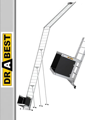 DRABEST - Aufzugleiter für Dachdecker, Dacharbeiten - Lift für Installations-, Wartungsarbeiten auf dem Dach - mit Transportwagen - bis 125 kg belastbar - Schrägaufzug aus Aluminium - Klappbar
