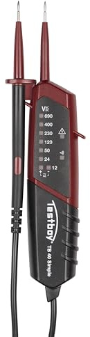 Testboy 40 Simple Zweipoliger Spannungsprüfer mit LED-Anzeige für Gleich- und Wechselspannung (Durchgangsprüfung, Einhandbedienung, Spannungsbereich 12 - 690 V AC/DC, Anzeige mit 10 LEDs), Schwarz/Rot