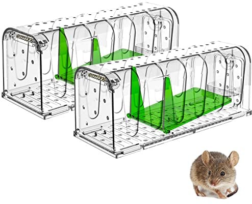 Lebendfalle für Maus Mausefalle 2er Set, Tierfreundliche Hygenische Mäusefalle mit Doppeltüren, Innovative Hochsensitive Lebendfalle Maus (Grün transparent)